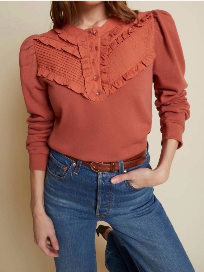 Nation Ltd Fifi Frilly Combo Sweatshirt In Red Clay